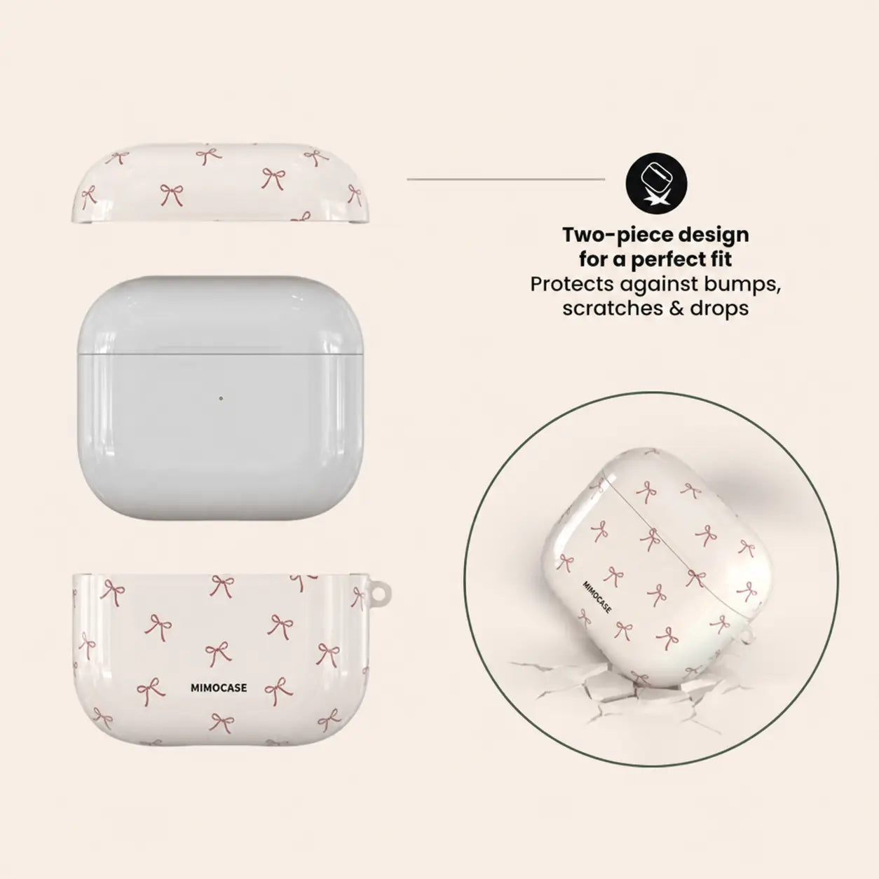 coquette AirPods case, bow AirPods case, cute AirPods case, pink bow case, protective AirPods cover, MIMOCASE