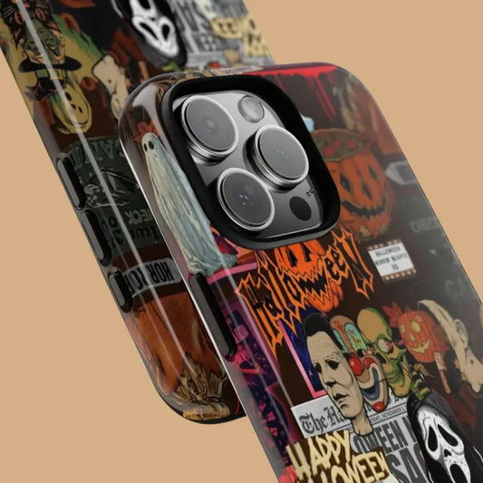 Featuring a collage of classic horror movie characters, this Halloween-themed phone case is a must-have accessory to make your phone stand out.