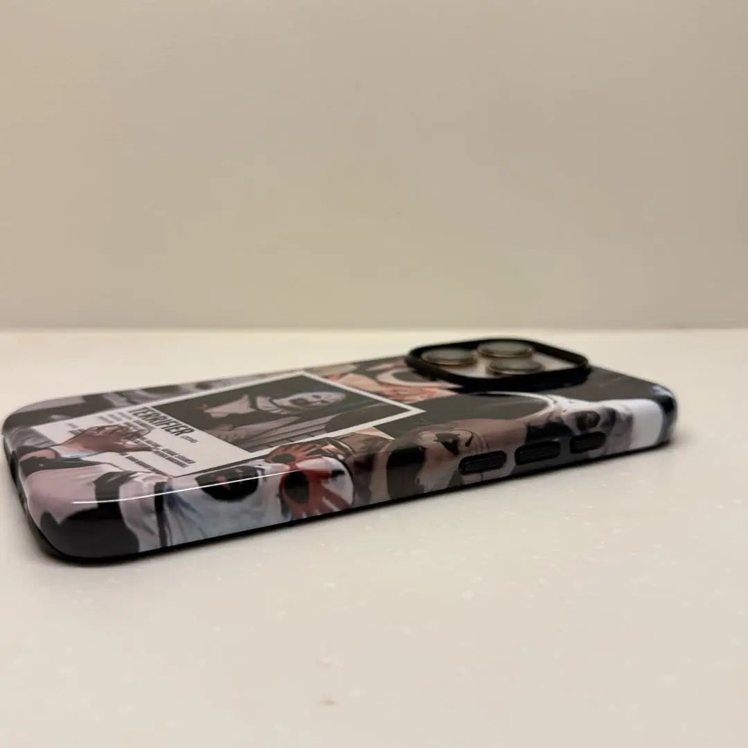 This Halloween phone case perfectly blends classic horror movie elements, bringing a unique trendy vibe that makes it a must-have fashion item for the season.