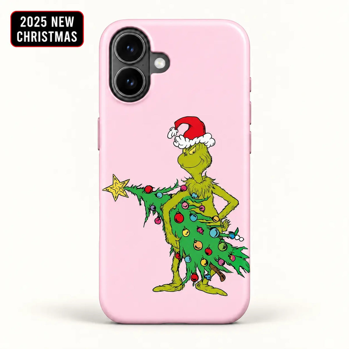 Pink Mean One Christmas Tree phone case for iPhone with 2025 New Christmas badge