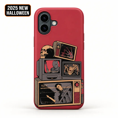 Retro Horror TV case for iPhone 16 with 2025 New Halloween badge