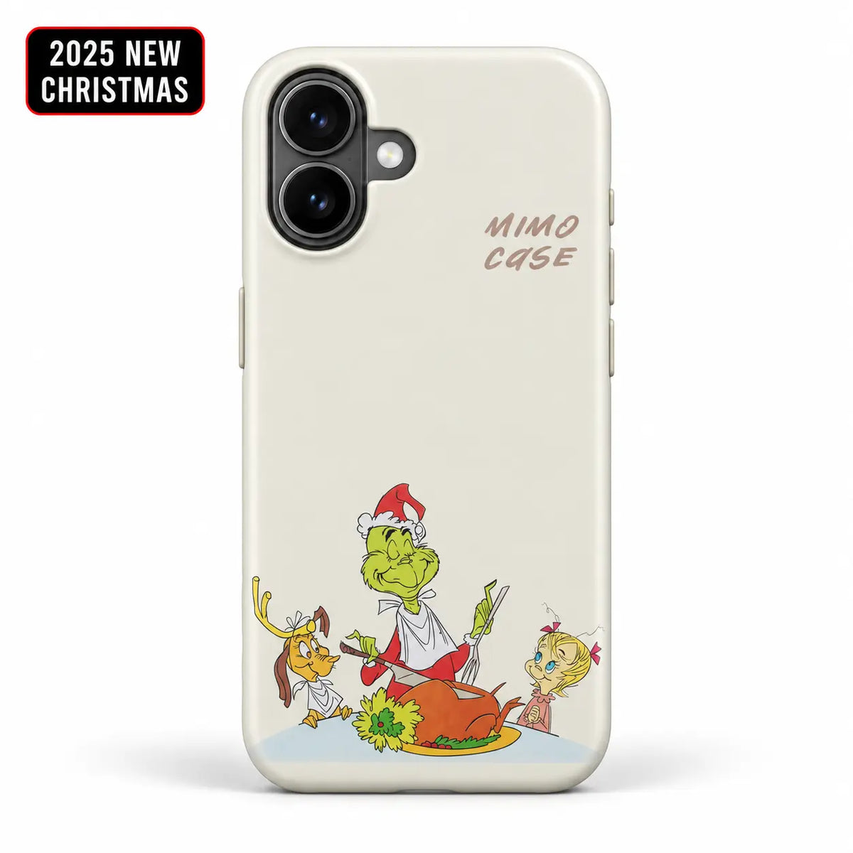 Minimal off-white Christmas dinner phone case for iPhone 16