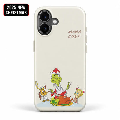 Minimal off-white Christmas dinner phone case for iPhone 16