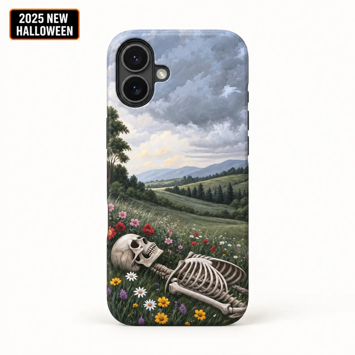 WAIT skeleton meadow phone case for iPhone 16 with 2025 New Halloween badge