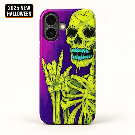 Neon Rock Skeleton case for iPhone 16 with 2025 New Halloween badge
