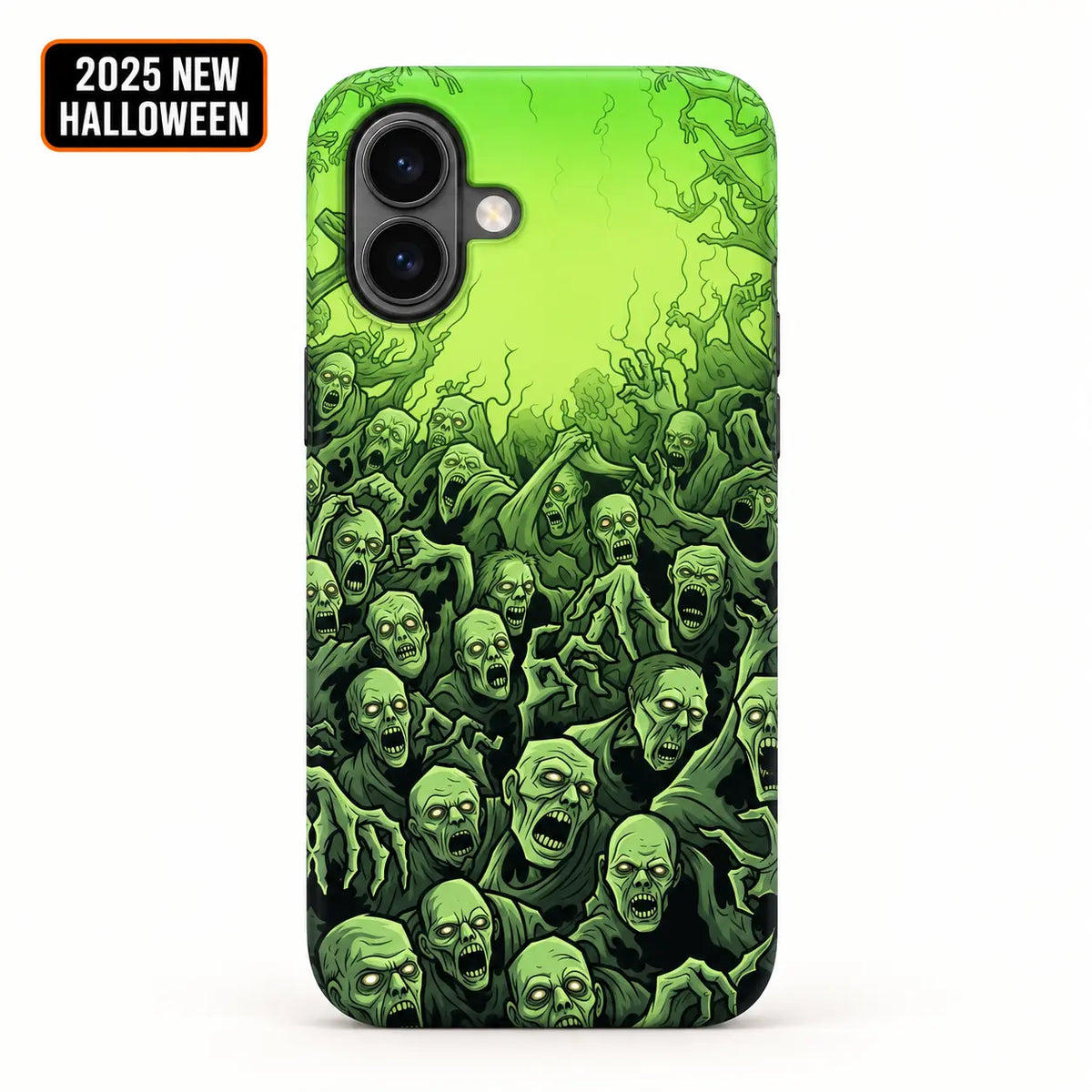 Toxic Green Undead Horde case for iPhone 16 with Halloween badge
