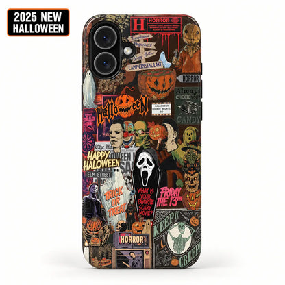 Retro Horror Halloween collage case for iPhone 16 with 2025 New Halloween badge