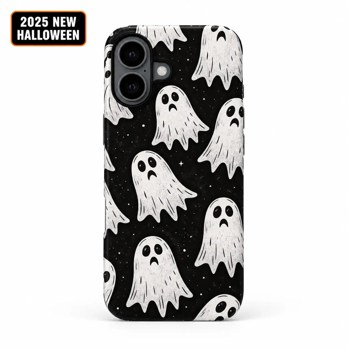 Little Ghost pattern phone case for iPhone 16 with 2025 New Halloween badge