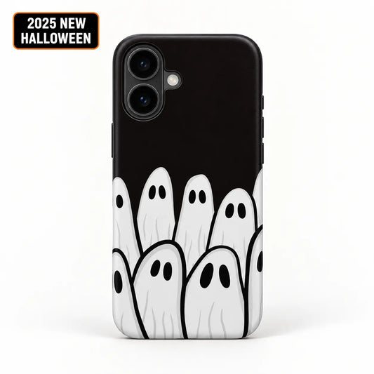 A Bunch of Ghosts black phone case for iPhone 16 with 2025 New Halloween badge