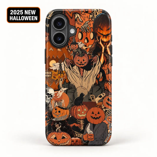 Vintage cat on pumpkin Halloween case for iPhone with 2025 Halloween badge