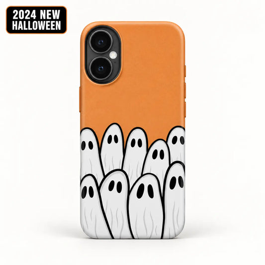 Orange ghost crowd Halloween phone case for iPhone with 2024 New Halloween badge