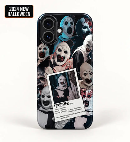 Terrifier 2016 horror clown collage phone case for iPhone with 2024 New Halloween badge
