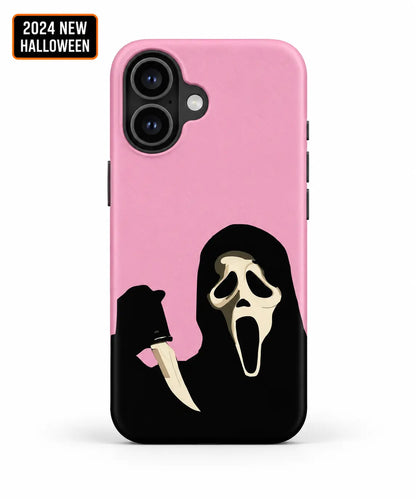 Pink scream mask horror phone case for iPhone with 2024 New Halloween badge