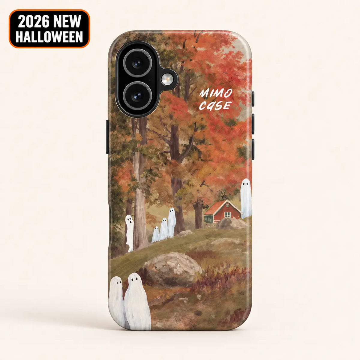 Autumn ghost forest phone case for iPhone 16 with 2026 New Halloween badge