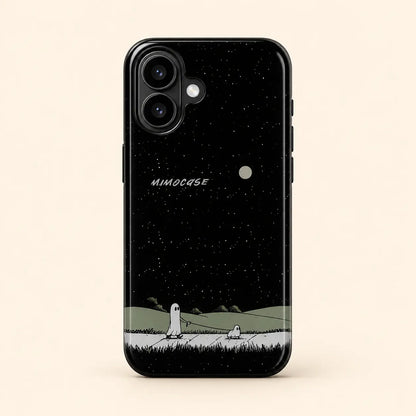 Starry ghost walk phone case for iPhone 16 on a warm ivory background