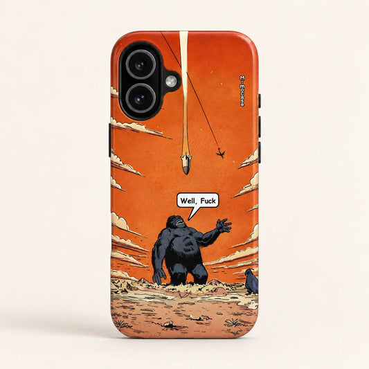 Orange gorilla comic phone case for iPhone 16 on a warm ivory background