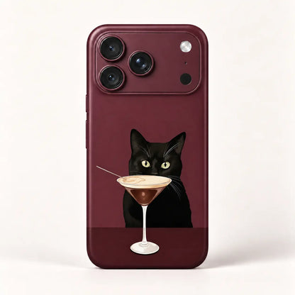 Burgundy cocktail black cat case for iPhone 18 Pro Max
