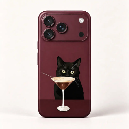 Burgundy cocktail black cat case for iPhone 18 Pro Max