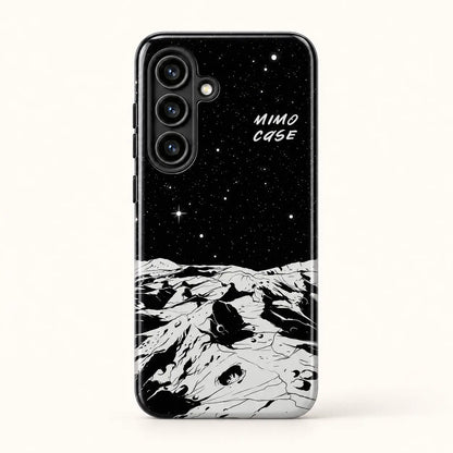 Monochrome lunar landscape phone case for Samsung Galaxy on a warm ivory background