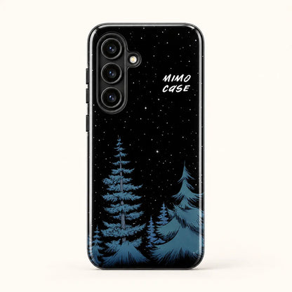 Midnight pine forest phone case for Samsung Galaxy on a warm ivory background