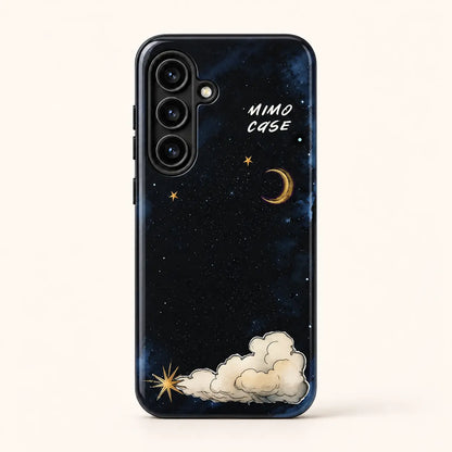 Midnight crescent moon phone case for Samsung Galaxy on a warm ivory background