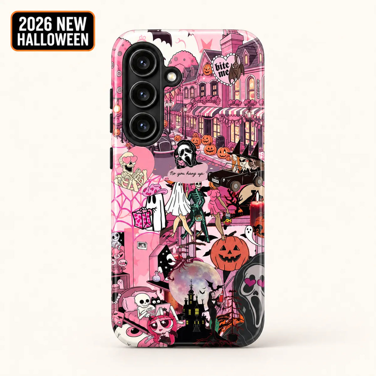 Pink Halloween collage phone case for Samsung Galaxy with 2026 New Halloween badge