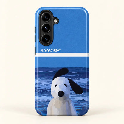 Blue ocean dog phone case for Samsung Galaxy on a warm ivory background