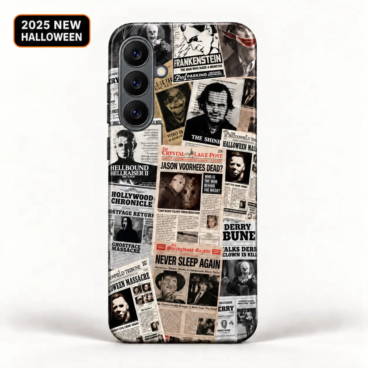 Full-wrap horror newspaper phone case for Samsung Galaxy S26