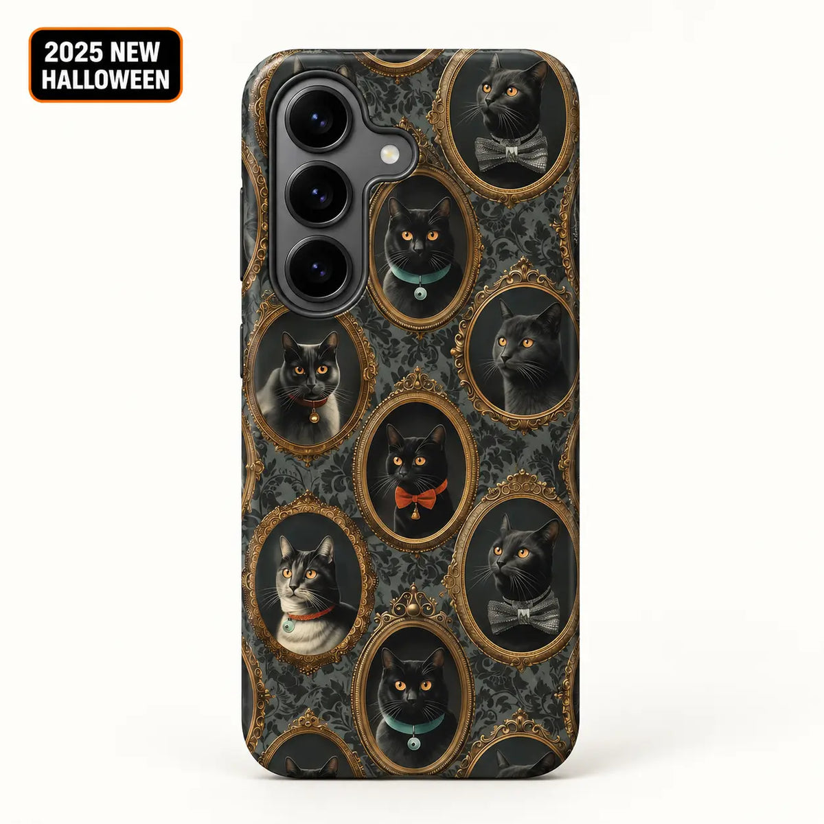 Antique framed black-cat phone case for Samsung Galaxy