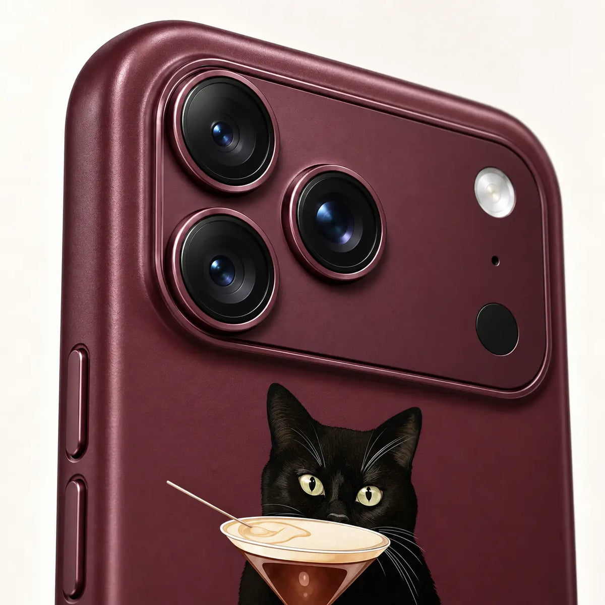Camera protection detail on burgundy iPhone 18 Pro Max case