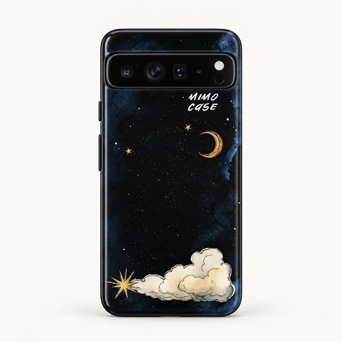 Midnight crescent moon phone case for Google Pixel on a warm ivory background