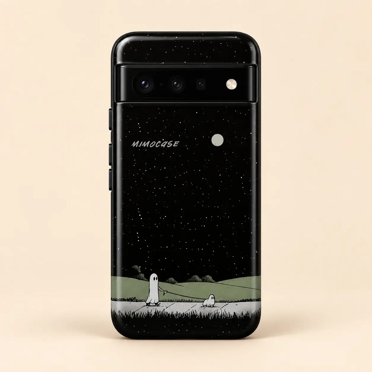 Starry ghost walk phone case for Google Pixel on a warm ivory background