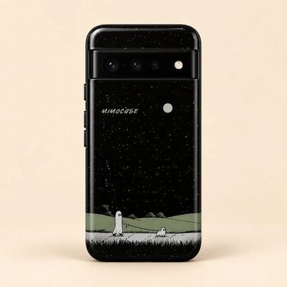 Starry ghost walk phone case for Google Pixel on a warm ivory background
