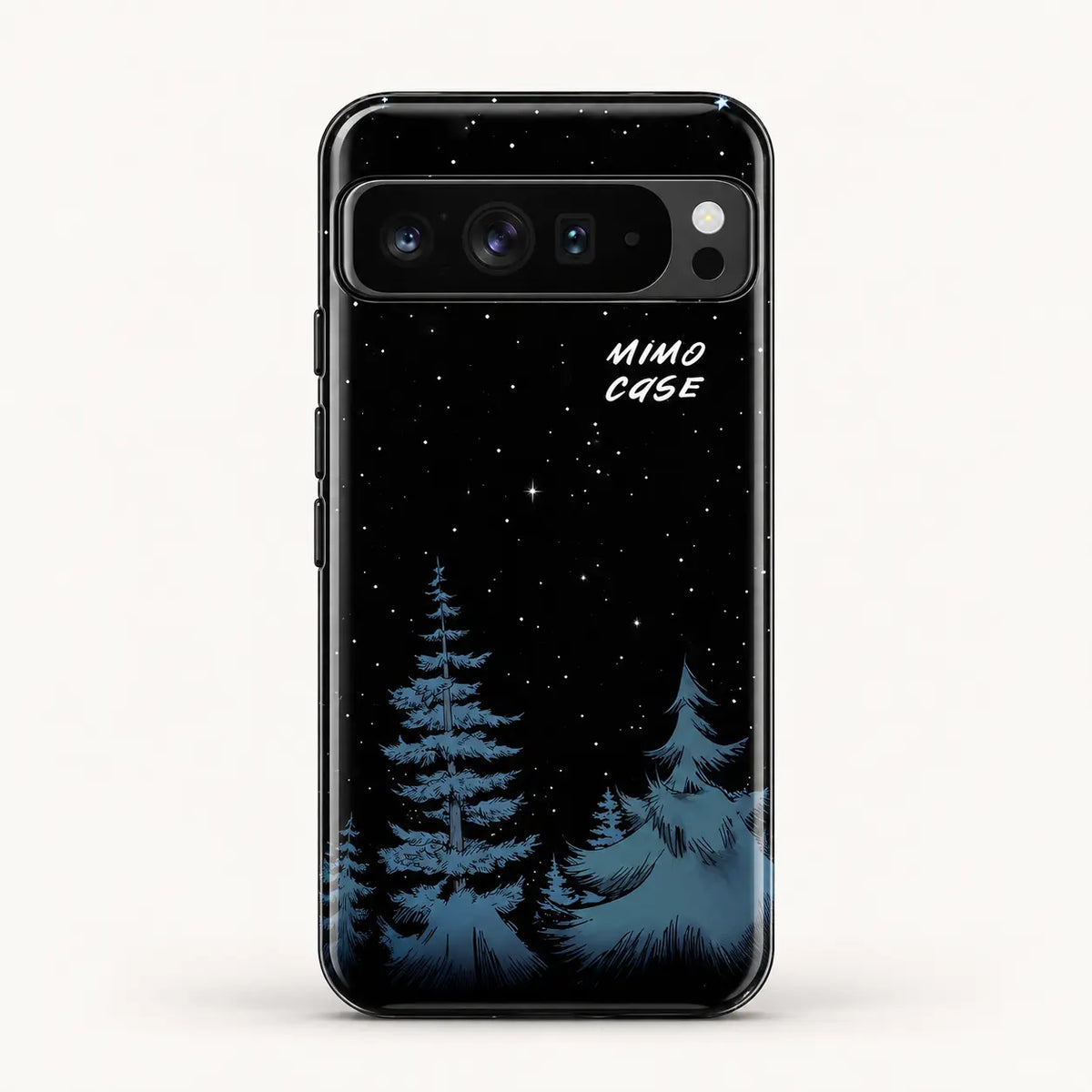 Midnight pine forest phone case for Google Pixel on a warm ivory background