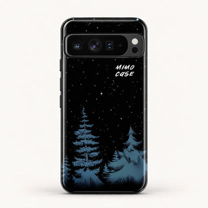 Midnight pine forest phone case for Google Pixel on a warm ivory background