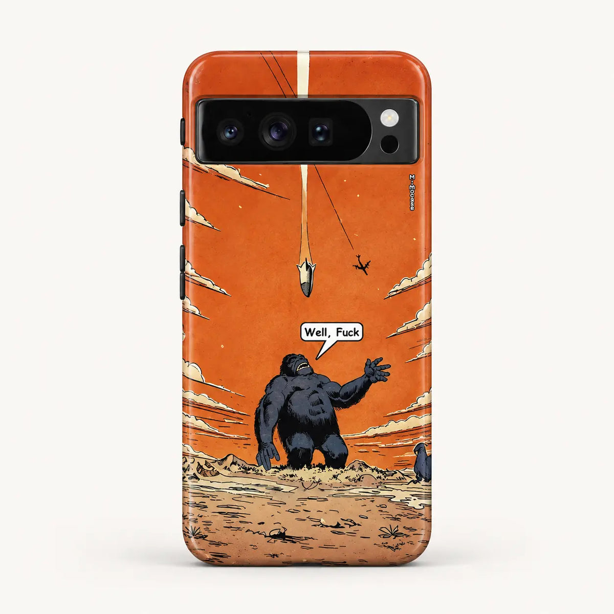 Orange gorilla comic phone case for Google Pixel on a warm ivory background