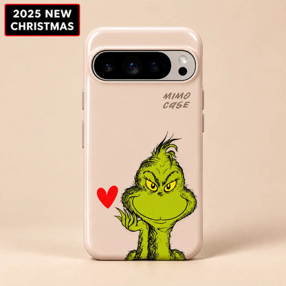 Grinch Red Heart Christmas phone case for Google Pixel with bright red heart