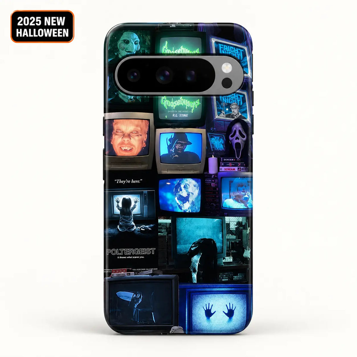 Horror television collage Google Pixel case with horizontal camera bar