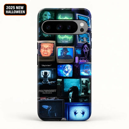 Horror television collage Google Pixel case with horizontal camera bar