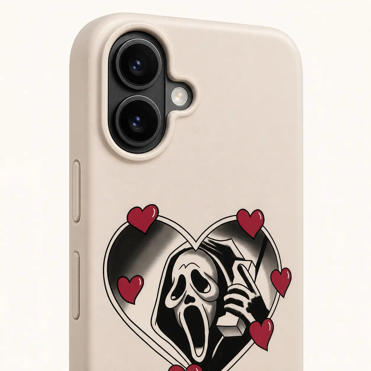 Close-up of Sweet Scream iPhone case camera protection and printed rim