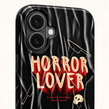 Camera corner close-up of Horror Lover iPhone case