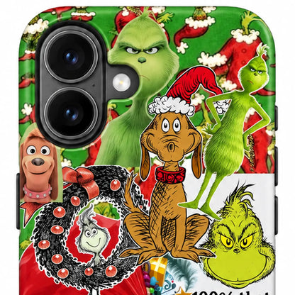 Close-up of the protected iPhone camera area on the green Christmas case