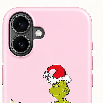 Close-up of the iPhone camera protection on the Pink Mean One Christmas Tree case