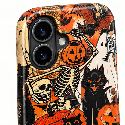 Close-up of connected iPhone camera protection on Halloween case