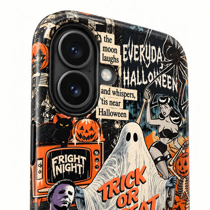 Connected iPhone camera housing on Halloween collage case