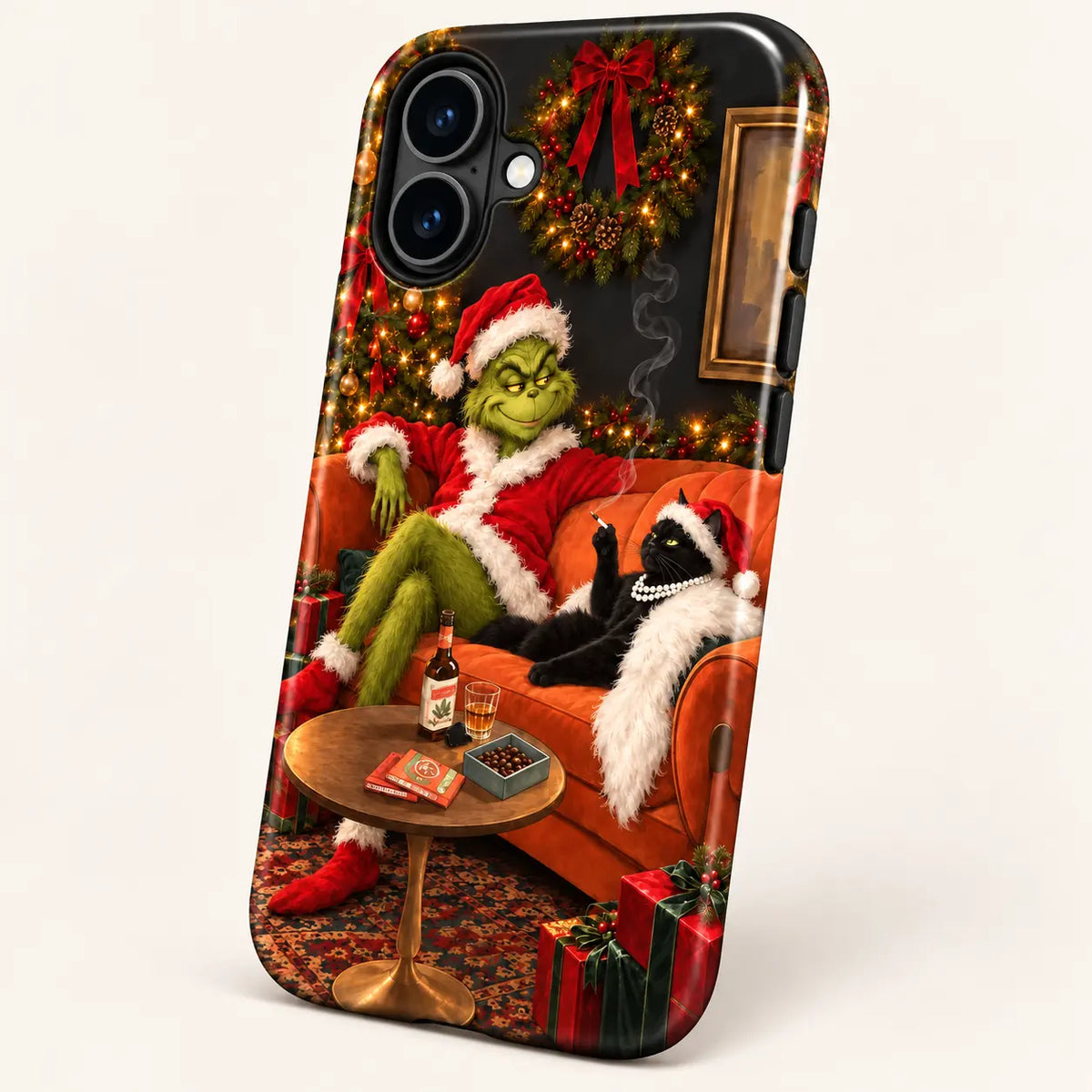 Grinch & Black Cat Christmas Phone Case mimocase