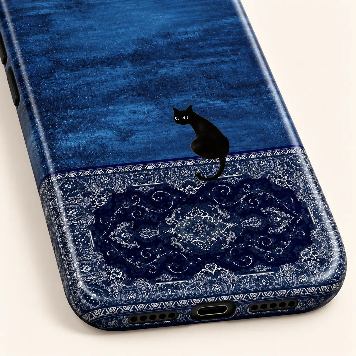 Blue Black Cat & Persian Rug Phone Case mimocase
