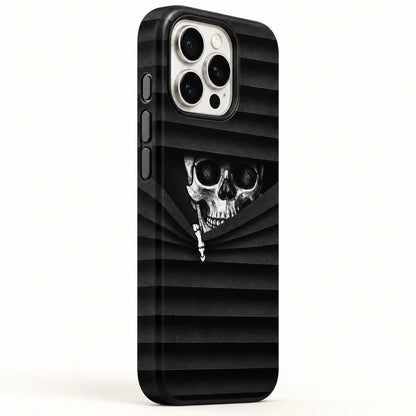 Three side button details on Peeking Skull iPhone case
