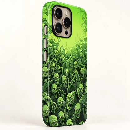 Three side button details on Toxic Green Horde iPhone case