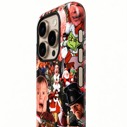 Side-button detail of the Christmas collage iPhone case with three precision buttons